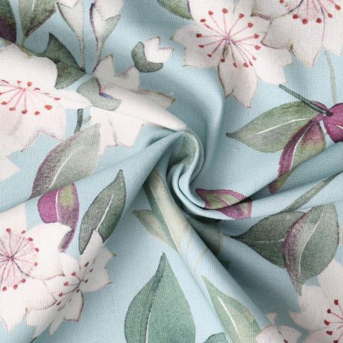 Tissu Toile Canvas Sakura Aquarelle Blanches sur fond Bleu ciel
