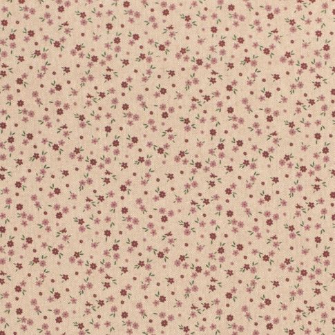 Tissu Coton aspect Lin Fleuris Lia sur fond Ecru