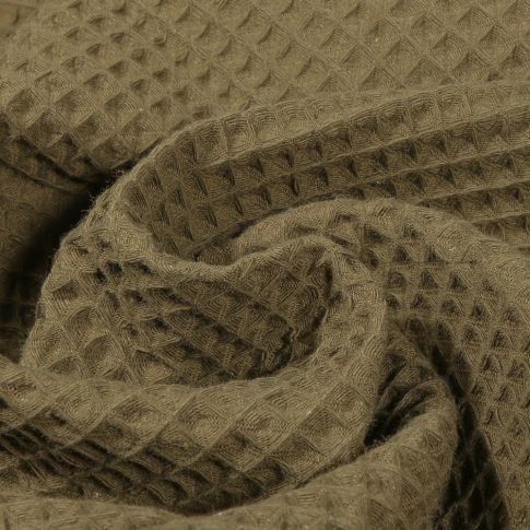 Tissu Nid d'abeille uni Vert kaki foncé