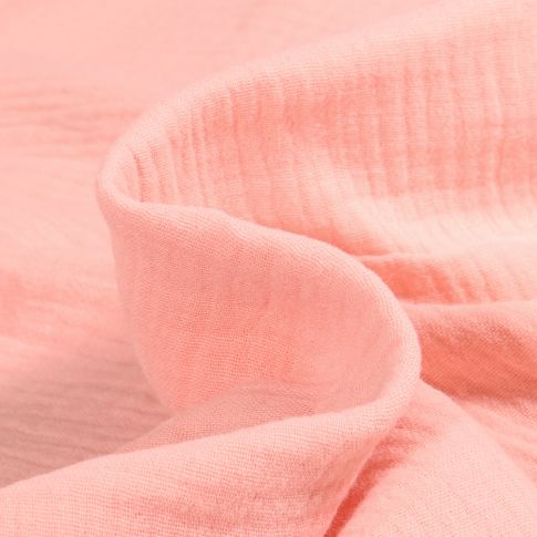 Tissu Double gaze de coton uni Rose pastel