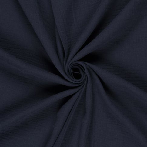 Tissu double gaze uni  Bleu marine