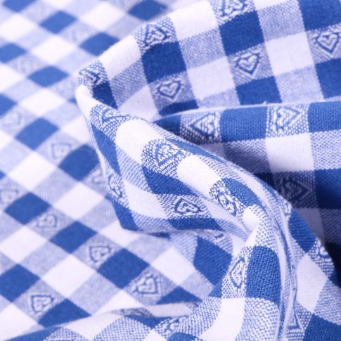 Tissu Vichy Cœurs bleu roi sur fond Blanc