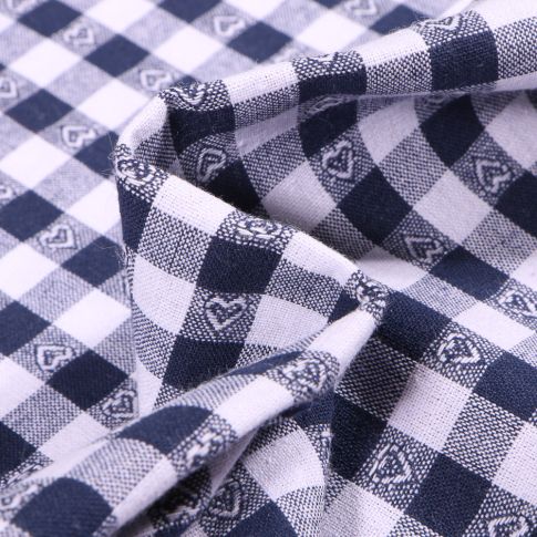 Tissu Vichy jacquard Cœurs bleu marine sur fond Blanc