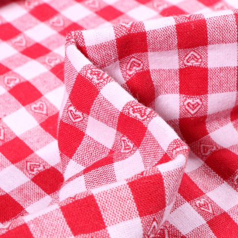 Tissu Vichy jacquard Cœurs rouges sur fond Blanc