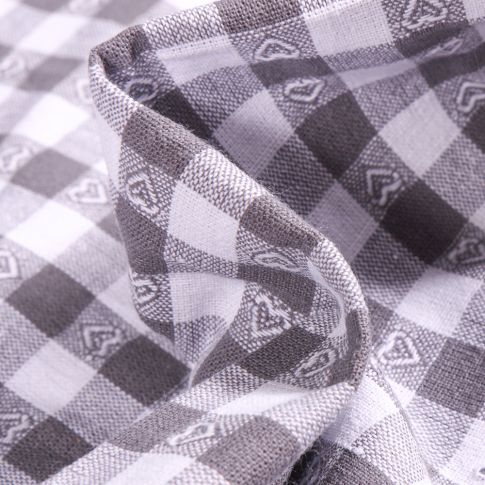 Tissu Vichy jacquard Cœurs gris sur fond Blanc