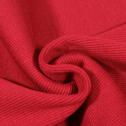 Tissu Bord côte uni Rouge griotte