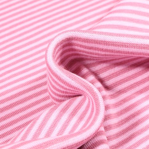 Tissu Bord côte  Rayé rose sur fond Blanc