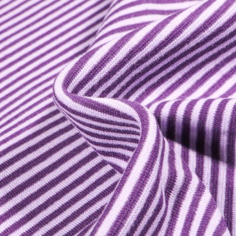 Tissu Bord côte  Rayé violet sur fond Blanc