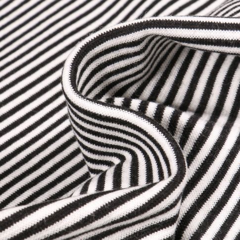 Tissu Bord côte  Rayé noir sur fond Blanc