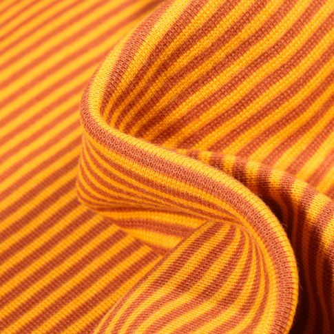 Tissu Bord côte  Rayé orange sur fond Jaune