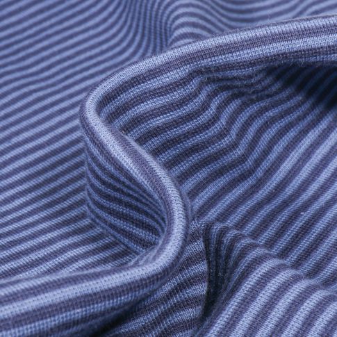 Tissu Bord côte Rayé bleu foncé sur fond Bleu clair