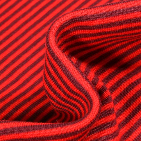 Tissu Bord côte  Rayé bordeaux sur fond Rouge