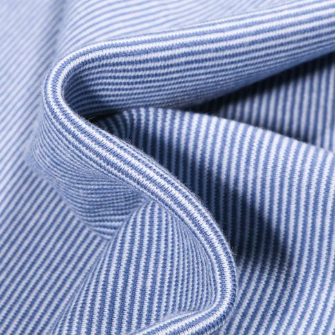 Tissu Bord côte Fines rayures bleus sur fond Blanc