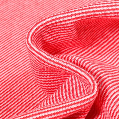 Tissu Bord côte Fines rayures rouge sur fond Blanc
