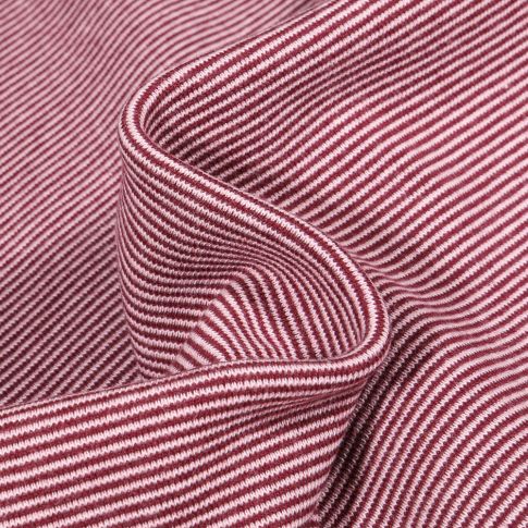 Tissu Bord côte Fines rayures bordeaux sur fond Blanc