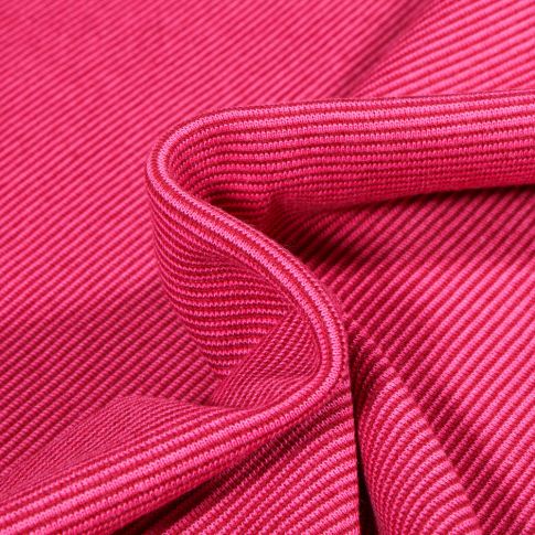 Tissu Bord côte Fines rayures bordeaux sur fond Rose