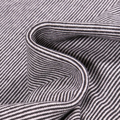 Tissu Bord côte Fines rayures noires sur fond Blanc