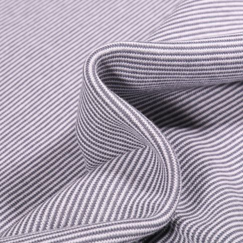 Tissu Bord côte Fines rayures grises sur fond Blanc