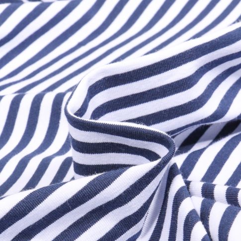 Tissu Jersey Coton rayures 5mm Bleu marine sur fond Blanc