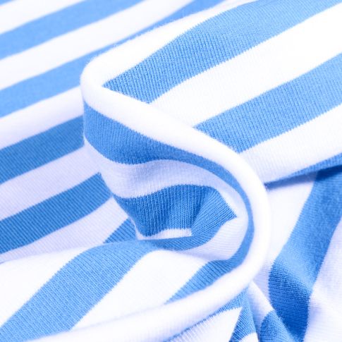 Tissu Jersey Coton Rayures 1cm sur fond Bleu