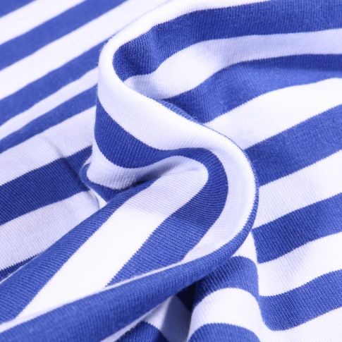 Tissu Jersey Coton Rayures 1cm sur fond Bleu roi