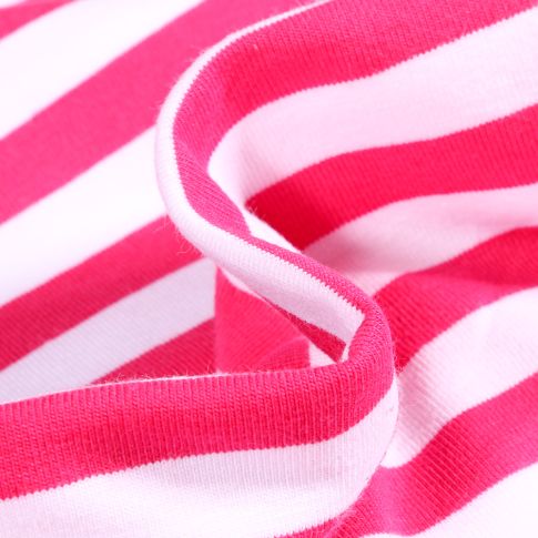 Tissu Jersey Coton Rayures 1cm sur fond Rose fuchsia