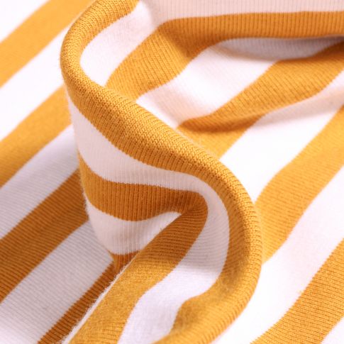 Tissu Jersey Coton Rayures 1cm sur fond Jaune moutarde