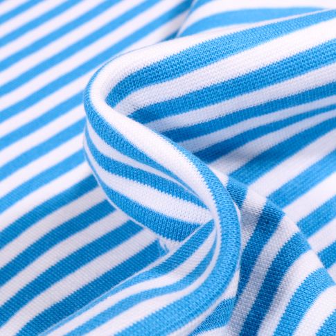 Tissu Bord côte Rayures 5mm turquoise sur fond Blanc