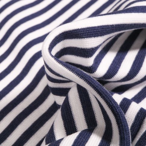 Tissu Bord côte Rayures 5mm bleu marine sur fond Blanc
