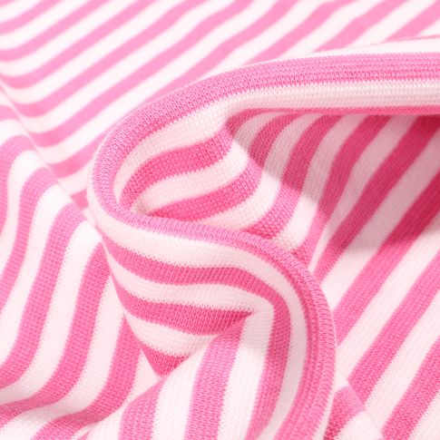 Tissu Bord côte Rayures 5mm rose sur fond Blanc