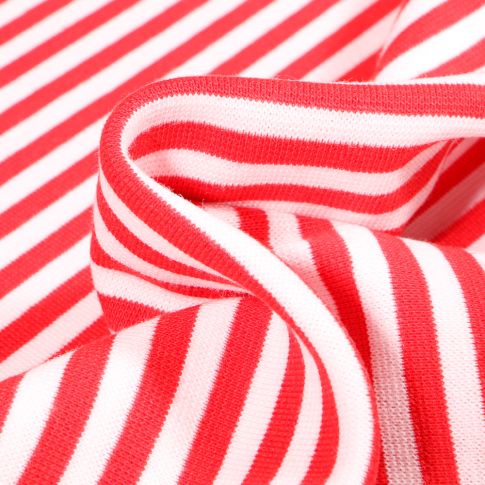 Tissu Bord côte Rayures 5mm rouge sur fond Blanc