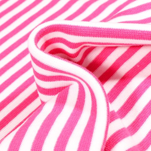 Tissu Bord côte Rayures 5mm rose bonbon sur fond Blanc