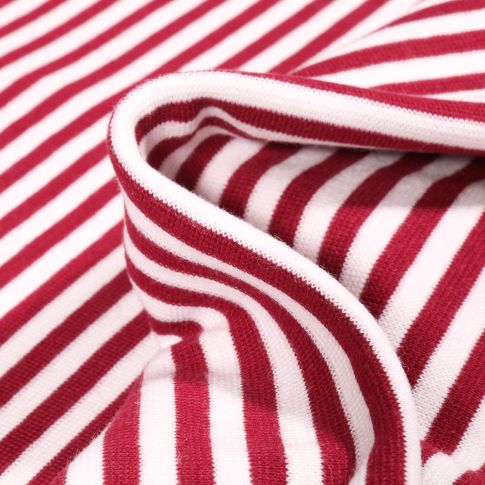 Tissu Bord côte Rayures 5mm bordeaux sur fond Blanc