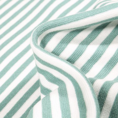Tissu Bord côte Rayures 5mm menthe sur fond Blanc