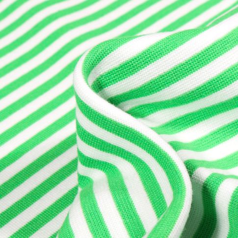 Tissu Bord côte Rayures 5mm vert vif sur fond Blanc