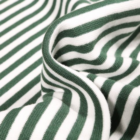 Tissu Bord côte Rayures 5mm vert foncé sur fond Blanc