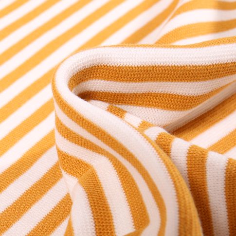 Tissu Bord côte Rayures 5mm jaune sur fond Blanc