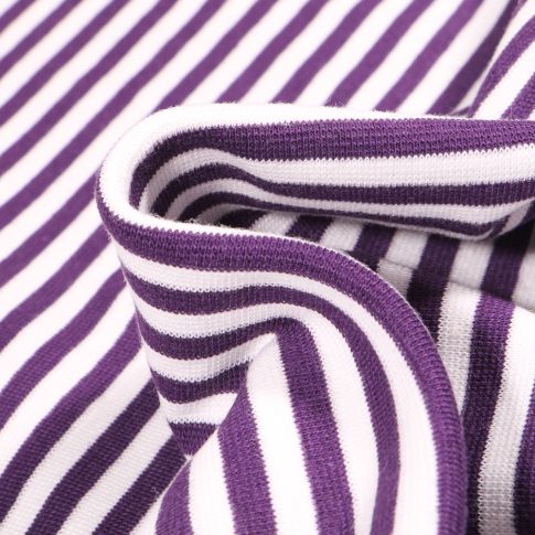 Tissu Bord côte Rayures 5mm violette sur fond Blanc