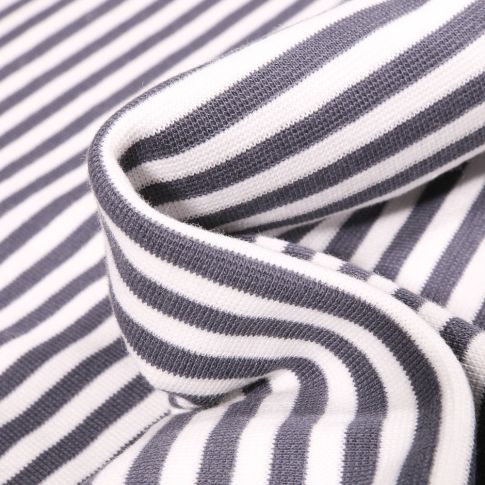 Tissu Bord côte Rayures 5mm anthracite sur fond Blanc