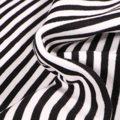 Tissu Bord côte Rayures 5mm noires sur fond Blanc