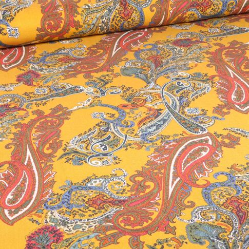 Tissu Tencel imprimé Motif cachemires sur fond Jaune