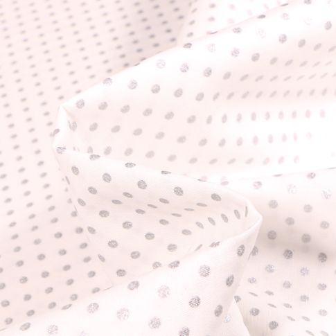 Tissu Coton imprimé Mini pois argentés 3 mm sur fond Blanc
