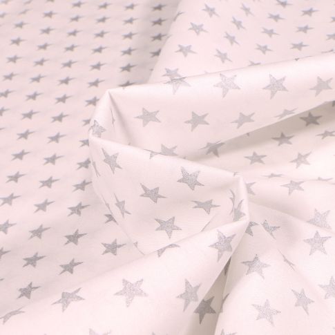 Tissu Coton imprimé Etoiles argentées 1 cm sur fond Blanc