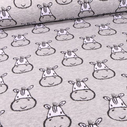 Tissu Sweat Maille Girafes sur fond Gris