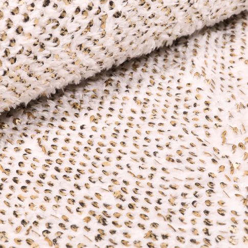 Tissu Fausse fourrure Doudou  Sequins dorés sur fond Blanc