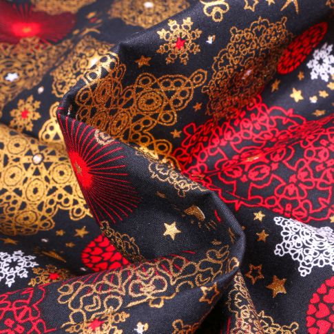 Tissu Coton imprimé Décorations de noël sur fond Bleu nuit