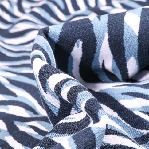 Tissu Jersey Viscose  Zébra sur fond Bleu