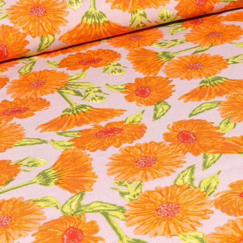 Tissu Viscose extensible  Tournesol sur fond Beige