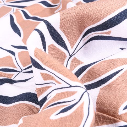 Tissu Viscose extensible Feuilles de bambou sur fond Rose nude