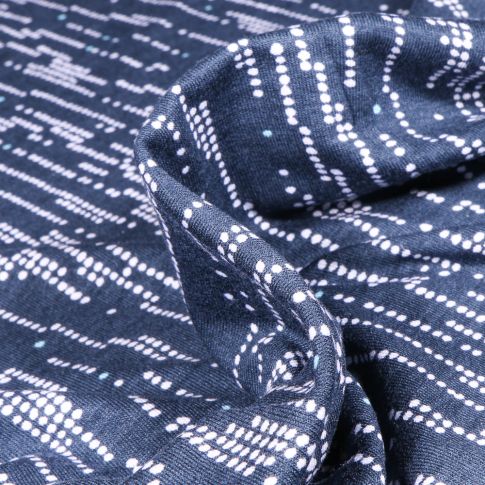 Tissu Jersey Viscose  Lignes de pointillés sur fond Bleu
